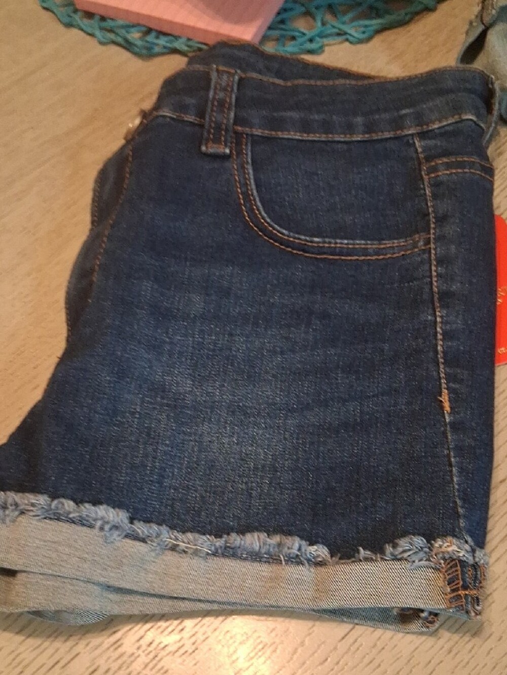 Dark Blue Denim Fold-Trim Women's Shorts - Picture 9 of 14